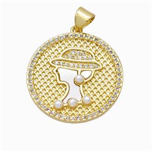 Copper Beauty Pendant Pave Zirconia Shell Resin 18K Gold Plated, approx 22mm