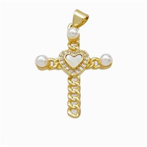 Copper Cross Pendant Pave Zirconia Shell Resin 18K Gold Plated, approx 20-25mm