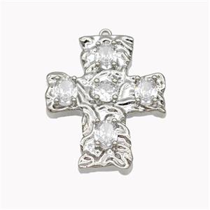 Copper Cross Pendant Pave Zirconia Platinum Plated, approx 32-40mm