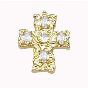 Copper Cross Pendant Pave Zirconia Gold Plated, approx 32-40mm