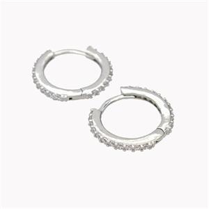 Copper Hoop Earrings Pave Zirconia Platinum Plated, approx 14mm