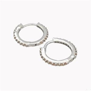 Copper Hoop Earrings Pave Zirconia Platinum Plated, approx 14mm