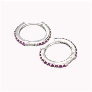 Copper Hoop Earrings Pave Zirconia Platinum Plated, approx 14mm