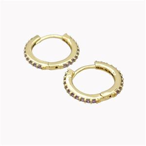 Copper Hoop Earrings Pave Zirconia Gold Plated, approx 14mm