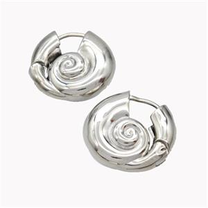 Copper Spiral Shell Hoop Earrings Platinum Plated, approx 20mm