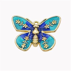 Copper Butterfly Pendant Teal Enamel Gold Plated, approx 18-22mm