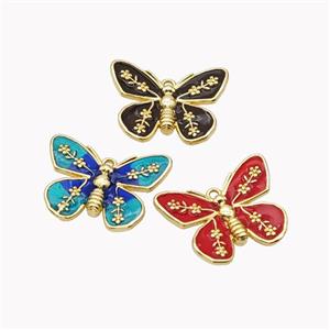 Copper Butterfly Pendant Enamel Gold Plated Mixed, approx 18-22mm