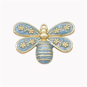 Copper Honeybee Pendant Blue Enamel Gold Plated, approx 18-25mm