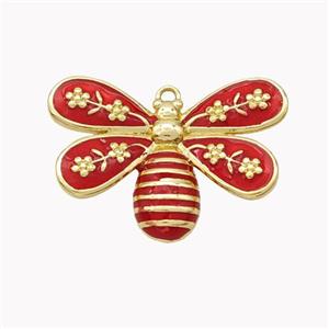 Copper Honeybee Pendant Red Enamel Gold Plated, approx 18-25mm