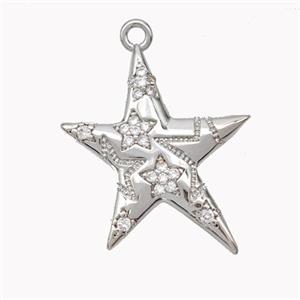 Copper Star Pendant Micropave Zirconia Platinum Plated, approx 19-23mm