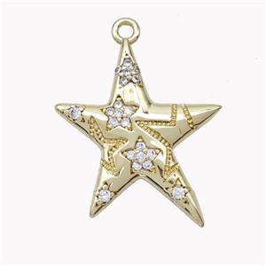 Copper Star Pendant Micropave Zirconia Gold Plated, approx 19-23mm