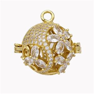 Copper Ball Flower Locket Pendant Pave Zirconia Gold Plated, approx 21mm