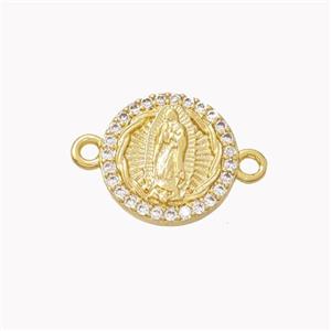 Virgin Mary Charms Copper Connector Pave Zirconia Gold Plated, approx 12mm