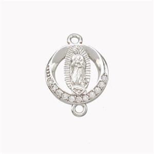 Virgin Mary Charms Copper Connector Pave Zirconia Platinum Plated, approx 10mm