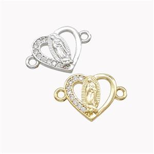 Virgin Mary Charms Copper Heart Connector Pave Zirconia Mixed, approx 12mm