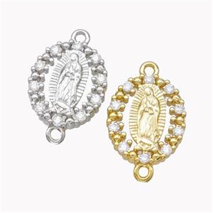 Virgin Mary Charms Copper Oval Connector Pave Zirconia Mixed, approx 12.5-15mm