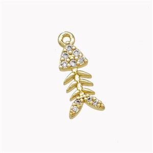 Copper Fishbone Pendant Pave Zirconia Gold Plated, approx 7-15mm