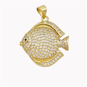 Copper Fish Pendant Micropave Zirconia Gold Plated, approx 22-23mm