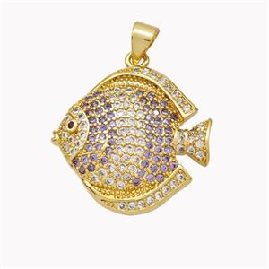 Copper Fish Pendant Micropave Zirconia Gold Plated, approx 22-23mm