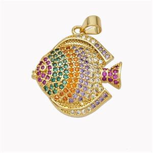 Copper Fish Pendant Micropave Multicolor Zirconia Gold Plated, approx 22-23mm