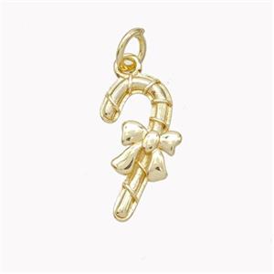 Christmas Candy Cane Charms Copper Pendant Gold Plated, approx 10-17mm