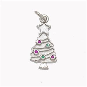 Christmas Tree Charms Copper Pendant Pave Zirconia Platinum Plated, approx 10-17mm