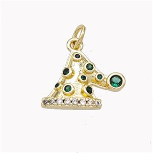 Christmas Hat Charms Copper Pendant Pave Zirconia Gold Plated, approx 12-16mm