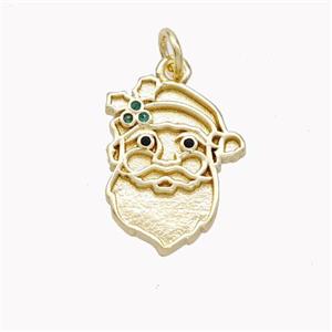 Santa Claus Charms Copper Pendant Pave Zirconia Gold Plated, approx 13-17mm