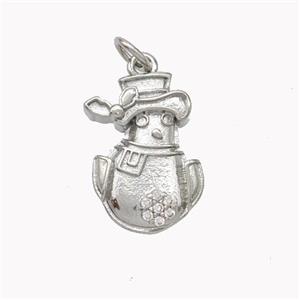 Christmas Snowman Charms Copper Pendant Pave Zirconia Platinum Plated, approx 12-17mm