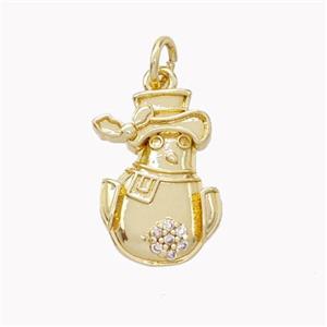 Christmas Snowman Charms Copper Pendant Pave Zirconia Gold Plated, approx 12-17mm