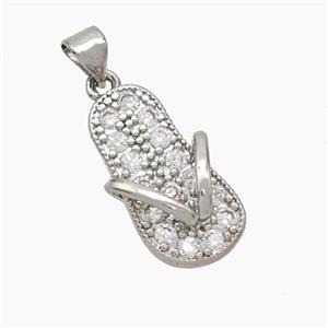 Copper Slipper Charms Pendant Pave Zirconia Shoes Platinum Plated, approx 11-20mm