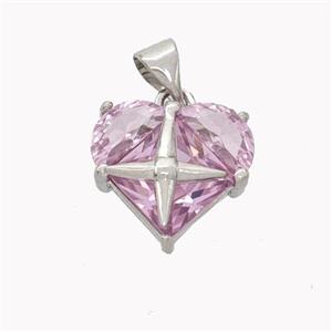 Pink Crystal Glass Heart Pendant Platinum Plated, approx 14mm