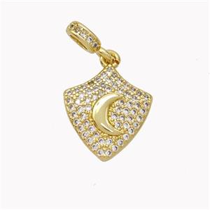 Copper Shield Pendant Pave Zirconia Moon Gold Plated, approx 14-16mm, 4-6mm
