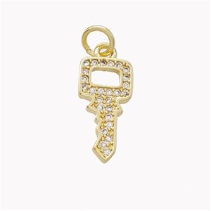 Copper Key Pendant Pave Zirconia Gold Plated, approx 8-15mm