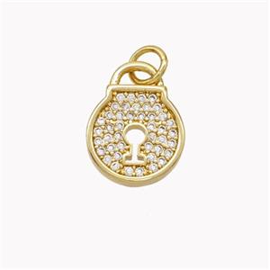 Copper Lock Pendant Pave Zirconia Gold Plated, approx 11-14mm