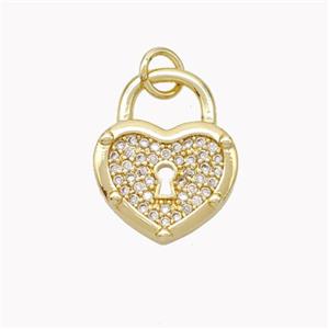 Copper Heart Lock Pendant Pave Zirconia Gold Plated, approx 13-17mm