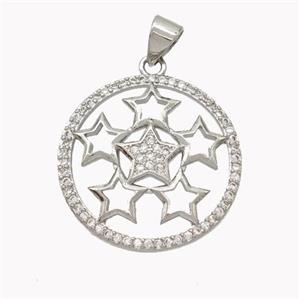 Copper Star Pendant Pave Zirconia Platinum Plated, approx 21mm