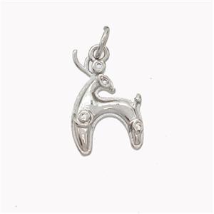 Copper Deer Pendant Pave Zirconia Platinum Plated, approx 11-17mm