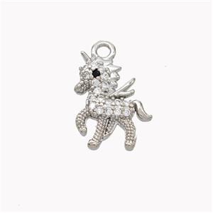 Copper Unicorn Charms Pendant Pave Zirconia Platinum Plated, approx 11-14mm