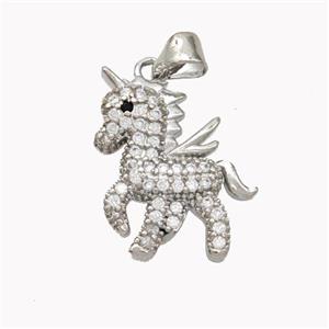 Copper Unicorn Charms Pendant Pave Zirconia Platinum Plated, approx 17-20mm