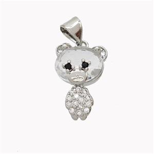 Copper Bear Pendant Pave Zirconia Platinum Plated, approx 11-17mm