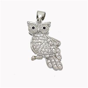 Copper Owl Pendant Pave Zirconia Birds Platinum Plated, approx 14-23mm