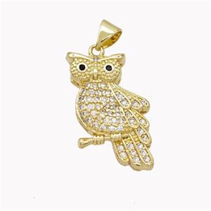 Copper Owl Pendant Pave Zirconia Birds Gold Plated, approx 14-23mm