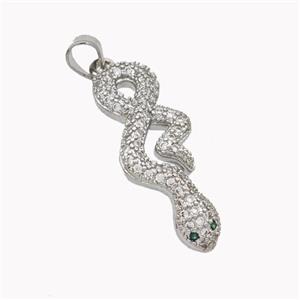 Copper Snake Pendant Pave Zirconia Platinum Plated, approx 10-27mm