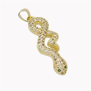 Copper Snake Pendant Pave Zirconia Gold Plated, approx 10-27mm