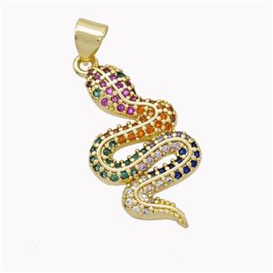 Copper Snake Pendant Pave Multicolor Zirconia Gold Plated, approx 13-25mm