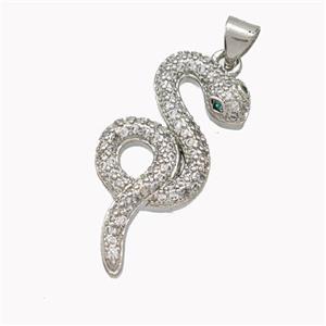 Copper Snake Pendant Pave Zirconia Platinum Plated, approx 13-28mm