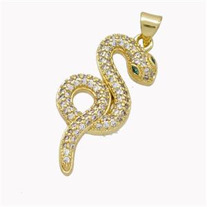 Copper Snake Pendant Pave Zirconia Gold Plated, approx 13-28mm