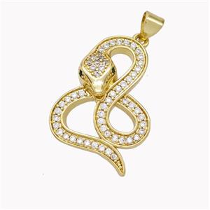 Copper Snake Pendant Pave Zirconia Gold Plated, approx 18-25mm