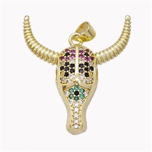 Copper Bullhead Pendant Pave Multicolor Zirconia Gold Plated, approx 28-30mm